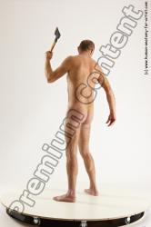 Nude Fighting with axe Man White Slim Short Brown Multi angles poses Realistic